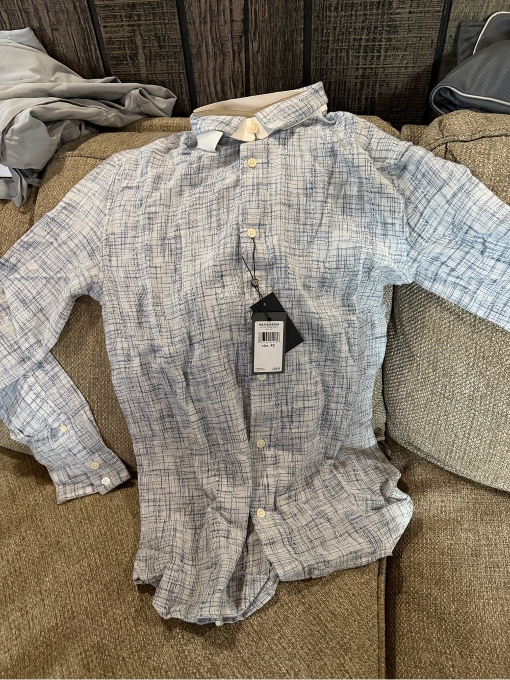 John Varvatos Light Blue Crosshatch Button-Down Shirt